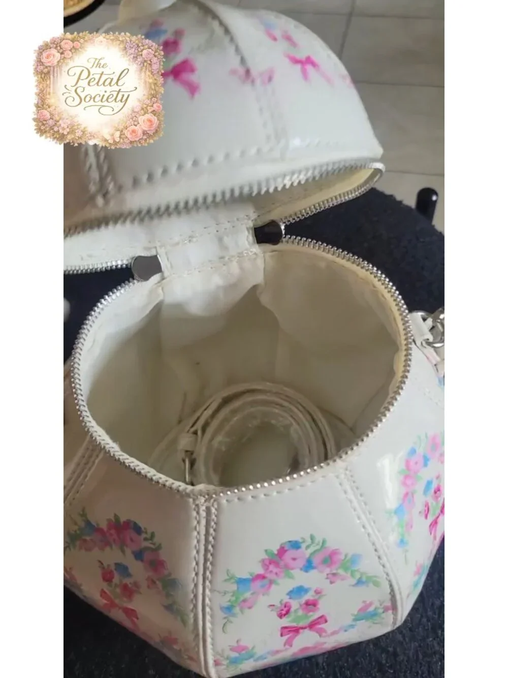 Women PU Leather Floral Crossbody Shoulder Bag Pearl Chain Handbag Purse